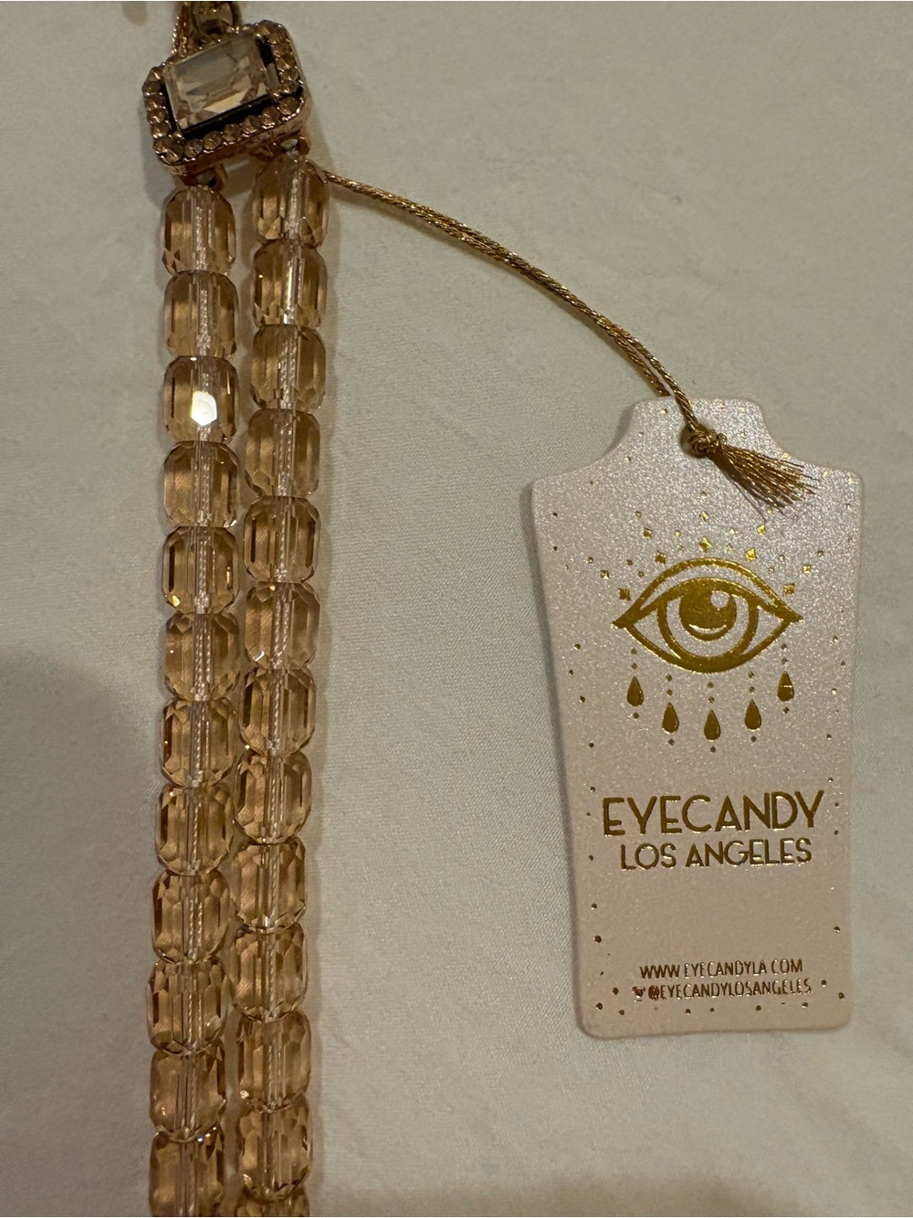 eye candy Taupe Beaded Necklace with Iridescent Butterfly Pendant - Picture 5 of 6